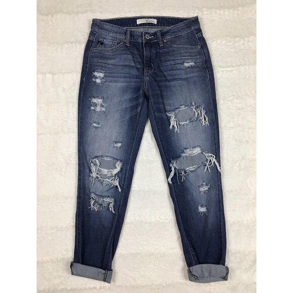 KanCan Womens Boyfriend Jeans Size 1 24 Ripped Distressed Destroyed Ankle Length - Picture 1 of 7